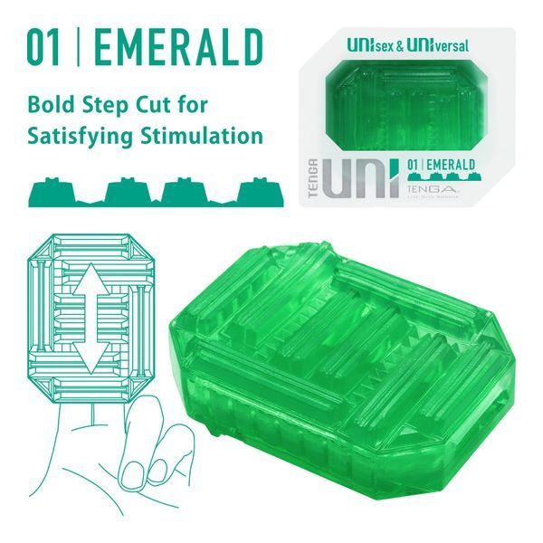 Унисекс-стимулятор Tenga UNI Emerald, зеленый, с геометрическим рельефом, лубрикант в комплекте SO9805 фото