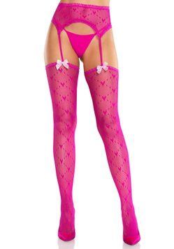 Колготки-чулки Leg Avenue Heart Garterbelt Stockings One Size Magenta SX2758 фото