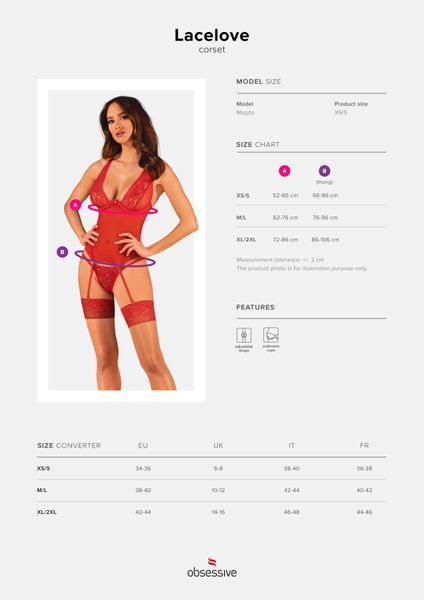 Прозрачный корсет Obsessive Lacelove corset M/L Red, кружево, подвязки для чулок SO8650 фото