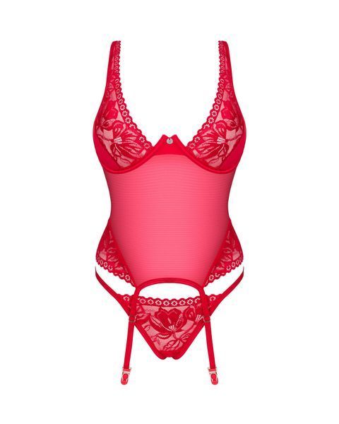 Прозрачный корсет Obsessive Lacelove corset M/L Red, кружево, подвязки для чулок SO8650 фото