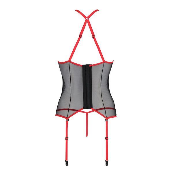 Корсет с пажами Passion SATARA CORSET S/M red, стринги, кружево, застежки спереди и сзади SO8479 фото