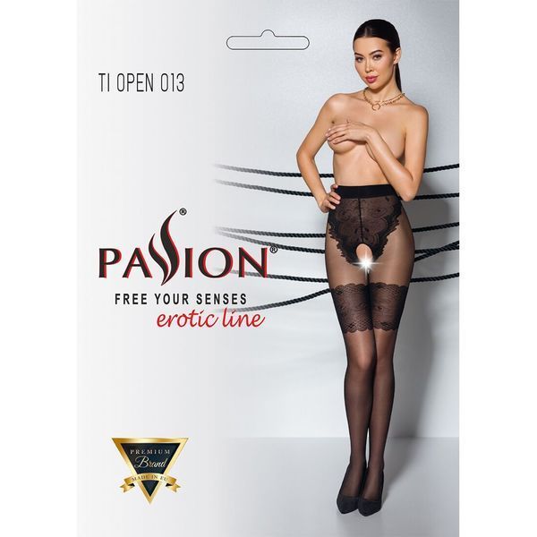 Колготки с открытым доступом, ажурные трусики и подвязки Passion TIOPEN 013 3/4 (20/40 den), black SO5817 фото
