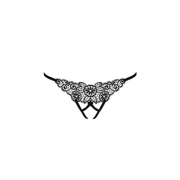 Трусики мереживні з доступом Passion Exclusive VIOLANTE THONG L/XL, black PS24301 фото