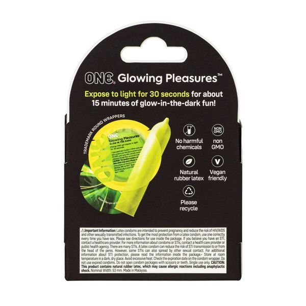 Презервативы ONE Glowing Pleasures, 3 шт, светятся в темноте, со смазкой, картонная упаковка SX0784 фото