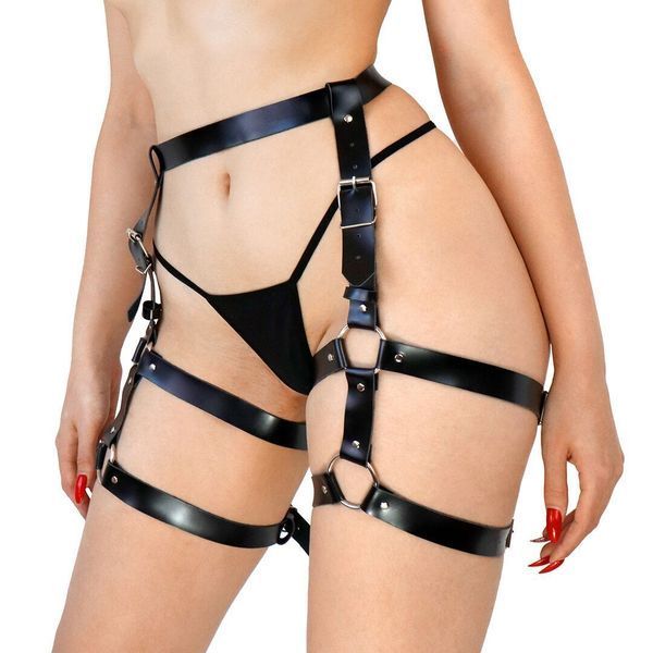 Кожаные гартеры Art of Sex - Melani Leather garters, Черные L-2XL SO8301 фото