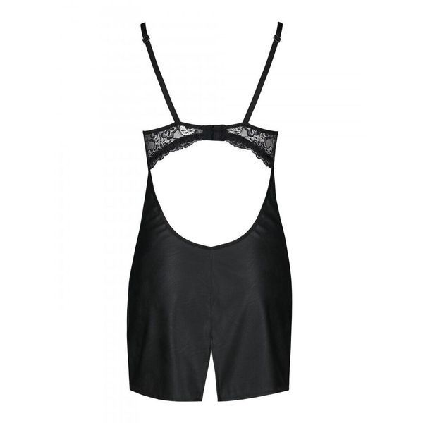 Бэби-долл из эко-кожи и кружева Passion LOONA CHEMISE L/XL, black SO5358 фото