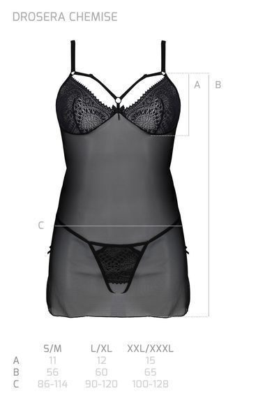 Пеньюар Passion DROSERA CHEMISE black, L/XL, кружевной лиф со стрепами, трусики в комплекте SX0473 фото