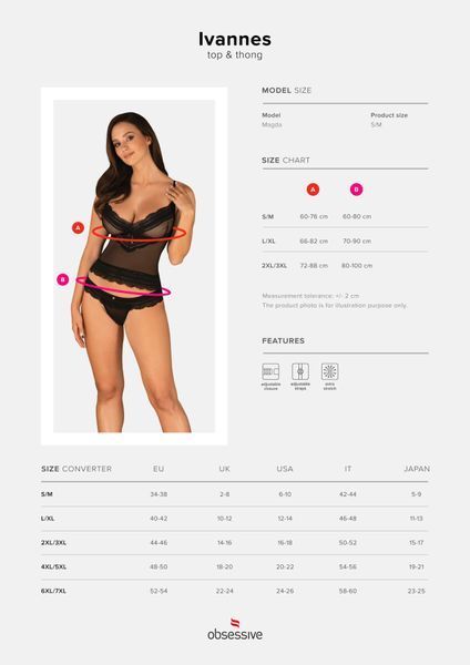 Полупрозрачный набор с украшениями Obsessive Ivannes top & thong 2XL/3XL, черный, топ и танга SO7285 фото