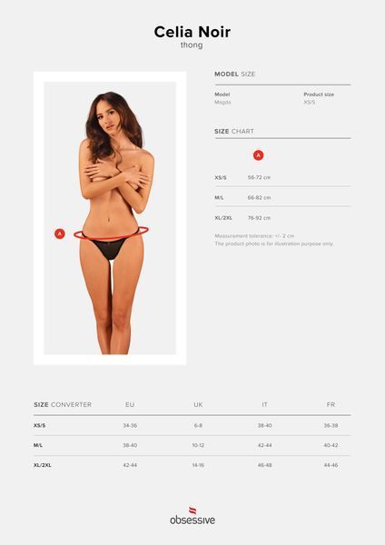 Прозрачные стринги с кружевом Obsessive Celia Noir thong XL/2XL SO7870 фото