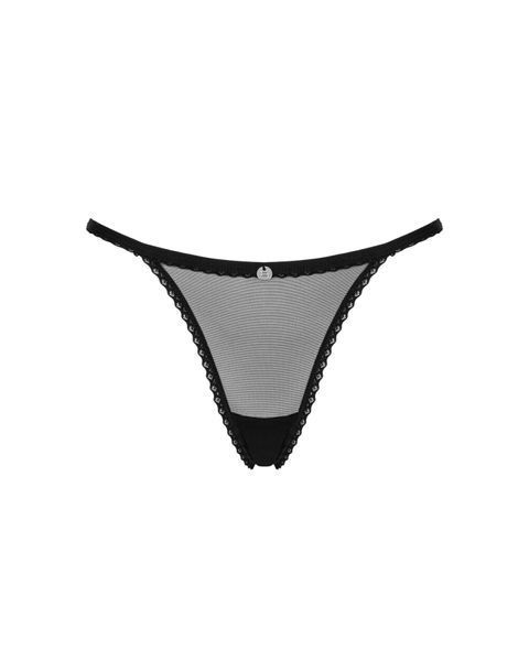 Прозрачные стринги с кружевом Obsessive Celia Noir thong XL/2XL SO7870 фото