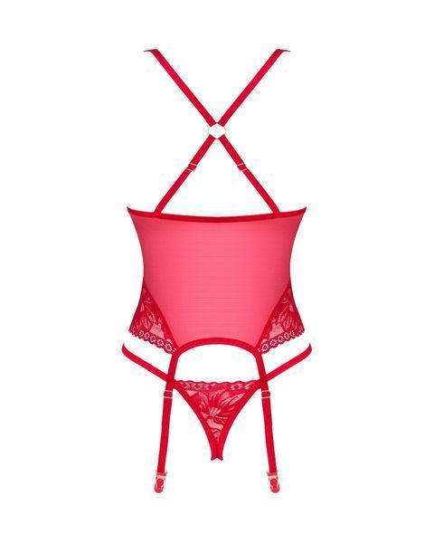 Прозрачный корсет Obsessive Lacelove corset XL/2XL Red, кружево, подвязки для чулок SO8651 фото