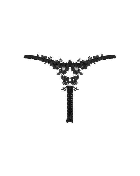 Прозрачные стринги с кружевом Obsessive Celia Noir thong XL/2XL SO7870 фото