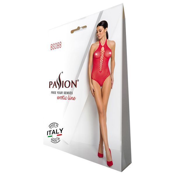 Бодістокінг з декольте Passion BS088 red, імітація корсетної шнурівки SO6383 фото