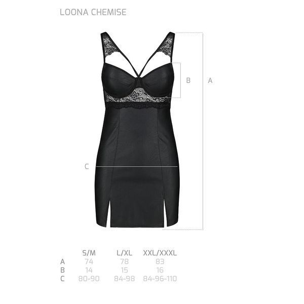 Бебі-дол з еко-шкіри та мережива Passion LOONA CHEMISE S/M, black SO5359 фото