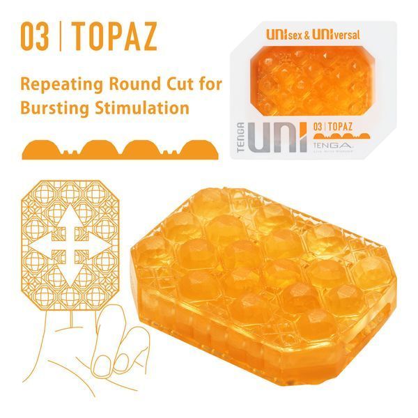 Унисекс-стимулятор Tenga UNI Topaz, оранжевый, рельеф в виде бугорков, лубрикант в комплекте SO9807 фото