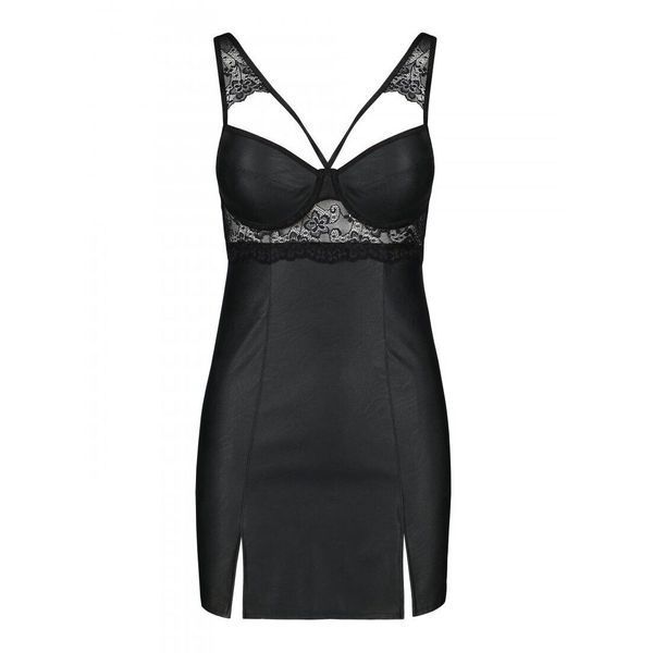 Бебі-дол з еко-шкіри та мережива Passion LOONA CHEMISE S/M, black SO5359 фото