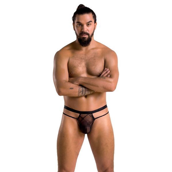 Мужские прозрачные стринги Passion 029 THONG COLLIN XXL/XXXL Black, сетка SO7560 фото