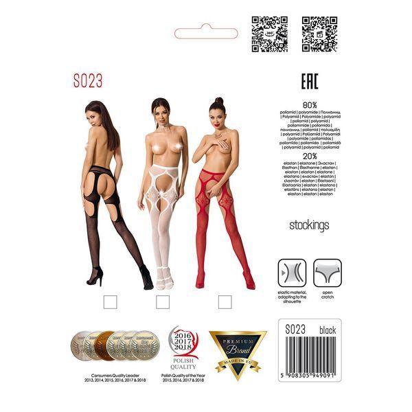 Эротические колготки-бодистокинги Passion S023 One Size, White, имитация чулок с ромбами и пояском PSS023W фото