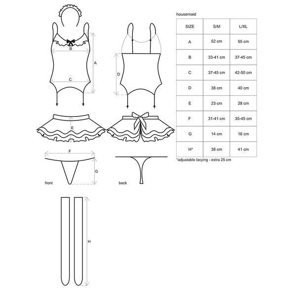 Эротический костюм горничной с юбкой Obsessive Housemaid 5 pcs costume S/M, black, топ, юбка, стринги, повязка на голову, чулки SO7709 фото