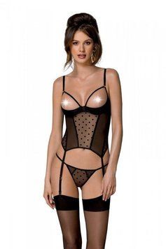 Корсет Passion MARINA CORSET, S/M, black, с открытыми чашками SO9730 фото