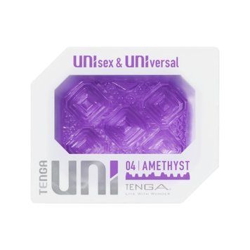 Унисекс-стимулятор Tenga UNI Amethyst, фиолетовый, узор в виде рельефных квадратов, лубрикант в комплекте SO9808 фото