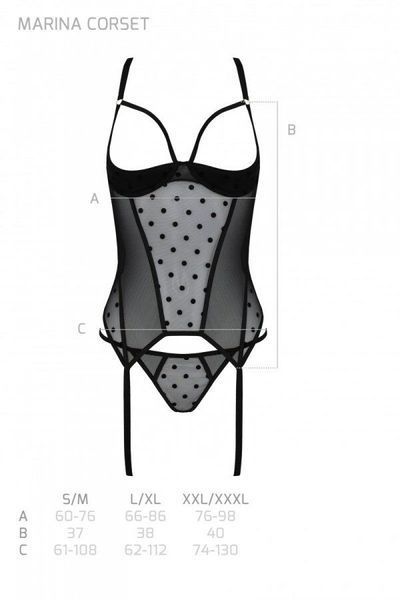Корсет Passion MARINA CORSET, S/M, black, с открытыми чашками SO9730 фото
