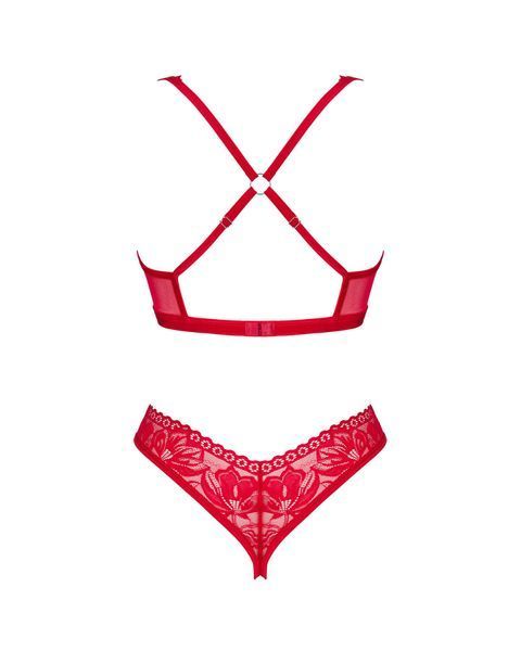 Комплект белья Obsessive Lacelove cupless 2-pcs set XS/S Red, открытый доступ, открытая грудь SO8652 фото