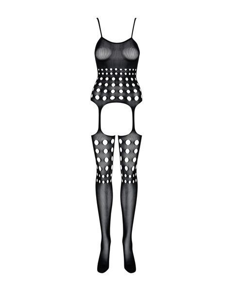 Бодистокинг Obsessive Bodystocking G310 S/M/L, топ, чулки, подвязках, круглые вырезы SO7236 фото