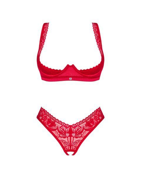 Комплект белья Obsessive Lacelove cupless 2-pcs set XS/S Red, открытый доступ, открытая грудь SO8652 фото