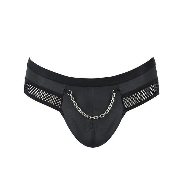 Чоловічі труси з ланцюжком Passion 030 SLIP TOM L/XL Black, екошкіра, відкриті сідниці SO7561 фото
