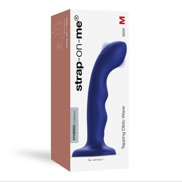Насадка для страпона с двойной точечной пульсацией Strap-On-Me TAPPING DILDO WAVE &ndash; NIGHT BLUE, М SO9621 фото