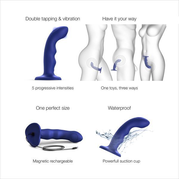 Насадка для страпона с двойной точечной пульсацией Strap-On-Me TAPPING DILDO WAVE &ndash; NIGHT BLUE, М SO9621 фото