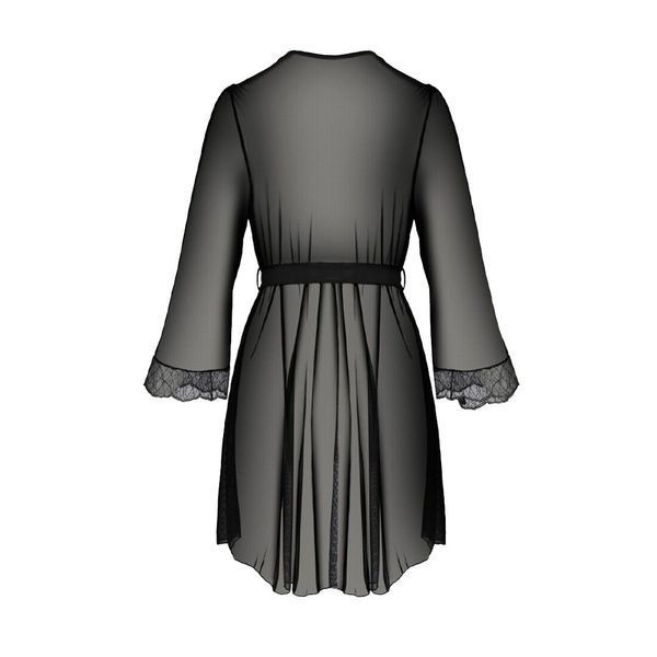 Пеньюар Passion AMBERLY PEIGNOIR 4XL/5XL, black, ажурные декольте и манжеты, широкие рукава SO7053 фото