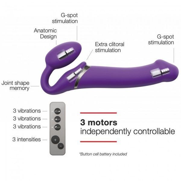 Безремневой страпон с вибрацией Strap-On-Me Vibrating Violet XL, диам. 4,7см, пульт ДУ, регулируемый SO3827 фото