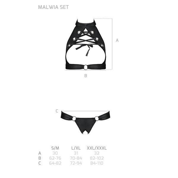 Комплект відкритий топ та трусики з екошкіри з люверсами Passion MALWIA SET with Open Bra L/XL black SO5768 фото