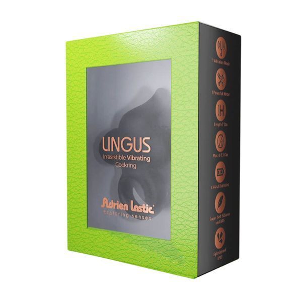 Эрекционное виброкольцо Adrien Lastic Lingus Black с язычком и щеточкой для стимуляции клитора AD30649 фото