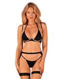 (SALE) Комплект білизни Obsessive Selinne 3-pcs set XS/S Black, бюстгальтер, стрінги пояс для панчіх SO8667 фото