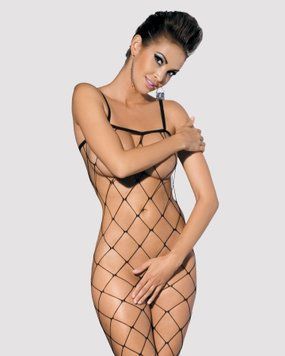 Бодистокинг с крупной ячейкой и открытой грудью Obsessive Bodystocking N102 S/M/L, черный SO7251 фото