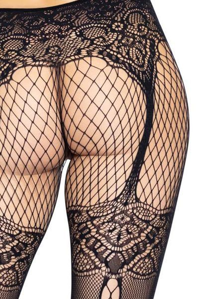 Колготки Leg Avenue Fishnet tights with back seam One size Black, задний шов, кружево, сетка SO8581 фото