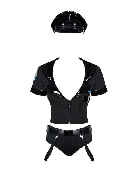 Эротический костюм полицейского Obsessive Police set S/M, black, топ, шорты, кепка, пояс, портупея SO7725 фото