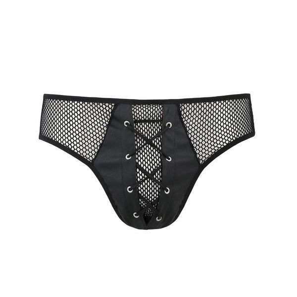 Мужские трусы со шнуровкой Passion 035 SLIP RICHARD L/XL Black, экокожа, сетка SO7576 фото