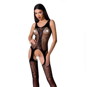 Бодистокинг с имитацией чулок и ажурной вставкой Passion BS072 black SO4141 фото