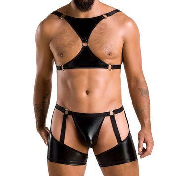Комплект эротического мужского белья Passion 047 SET JOHN L/XL Black, трусы, портупея SO7612 фото