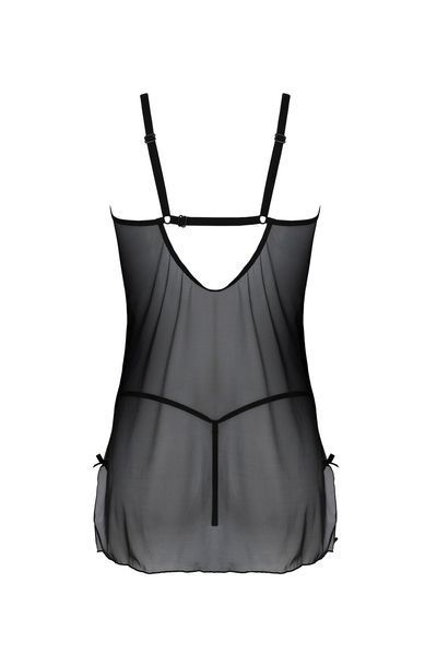 Пеньюар Passion DROSERA CHEMISE black, XXL/XXXL, мереживний ліф зі стрепами, трусики в комплекті SX0475 фото