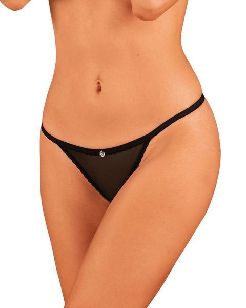 Прозрачные стринги с доступом Obsessive Celia Noir crotchless thong M/L SO7872 фото