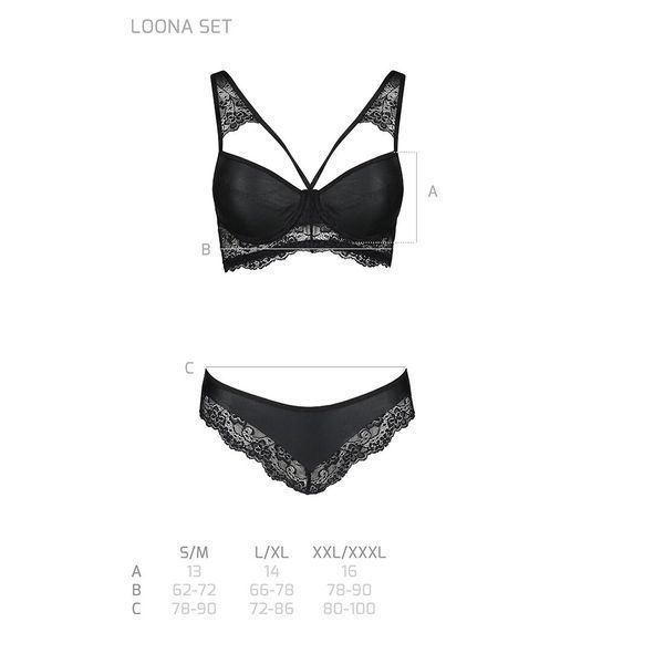 Комплект из эко-кожи с кружевом Passion LOONA SET L/XL, black, бра и трусики SO5361 фото