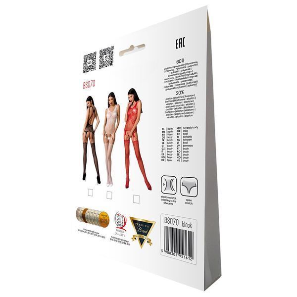 Бодистокинг Passion BS070 red, комбинезон, имитация чулок и ажурного топа PBS070R фото
