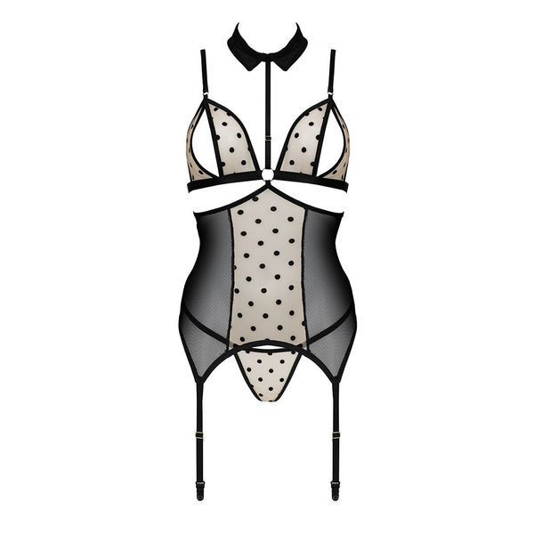 Корсет с открытой грудью Passion DOMINICA CORSET XXL/XXXL beige, пажи для чулок, стринги SO8432 фото
