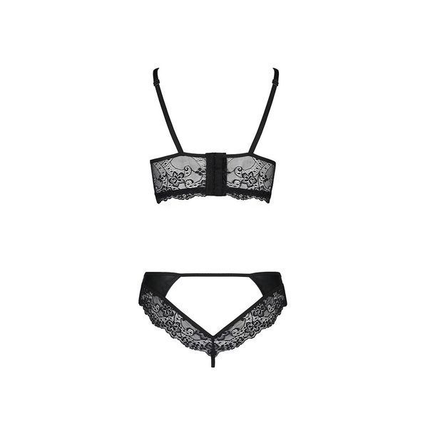 Комплект из эко-кожи с кружевом Passion LOONA SET L/XL, black, бра и трусики SO5361 фото