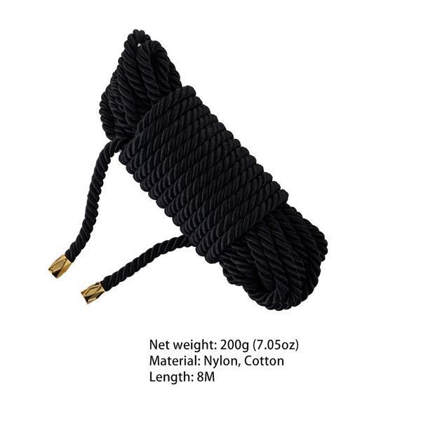 Мотузка для шибарі LOCKINK SEVANDA Shibari Pratice Rope, чорна, 8 м, нейлон+бавовна SX0880 фото